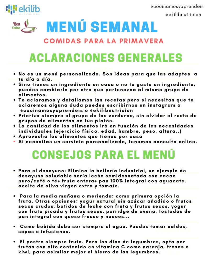 menú semanal
